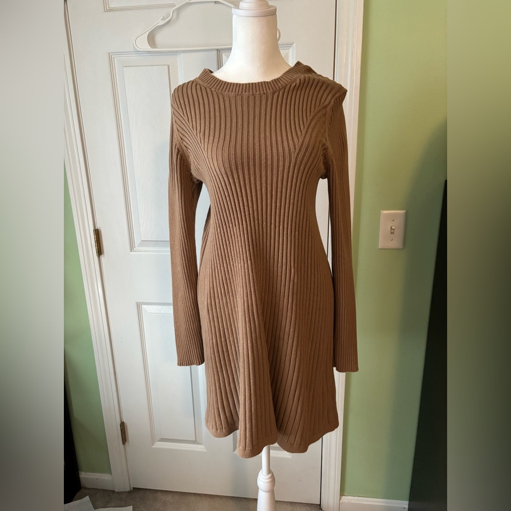 GAP Tan Ribbed Long Sleeve Dress